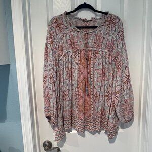 EUC PLUS SIZE 4XL/5XL 3/4 POET SLEEVE BOHEMIAN TUNIC TOP BLOUSE